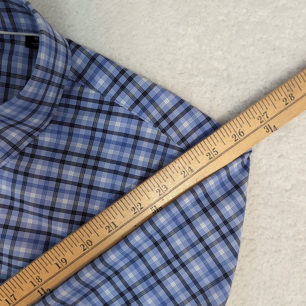 Dunning Shirt Mens 2XL Blue Plaid Button Down Performance Nylon Stretch Comfort - Picture 8 of 10